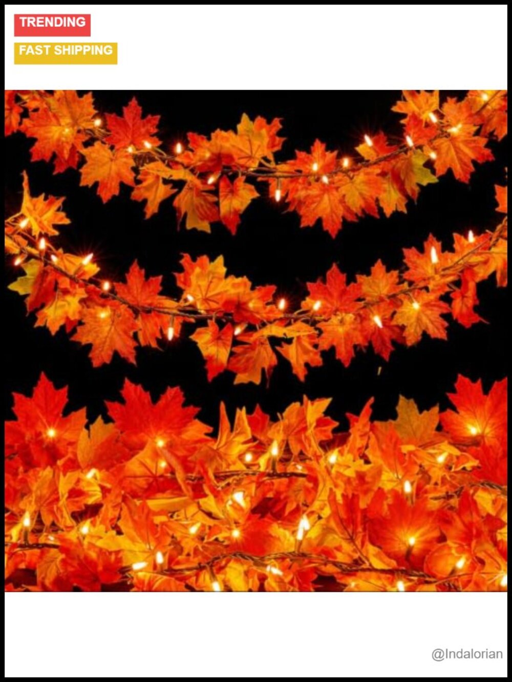 9FT Plug In Lighted Fall Garland 50 Orange Bulbs 3-Pack